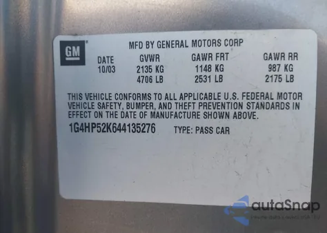 2004 Buick Lesabre Custom из США, поврежденный, VIN 1G4HP52K644135276